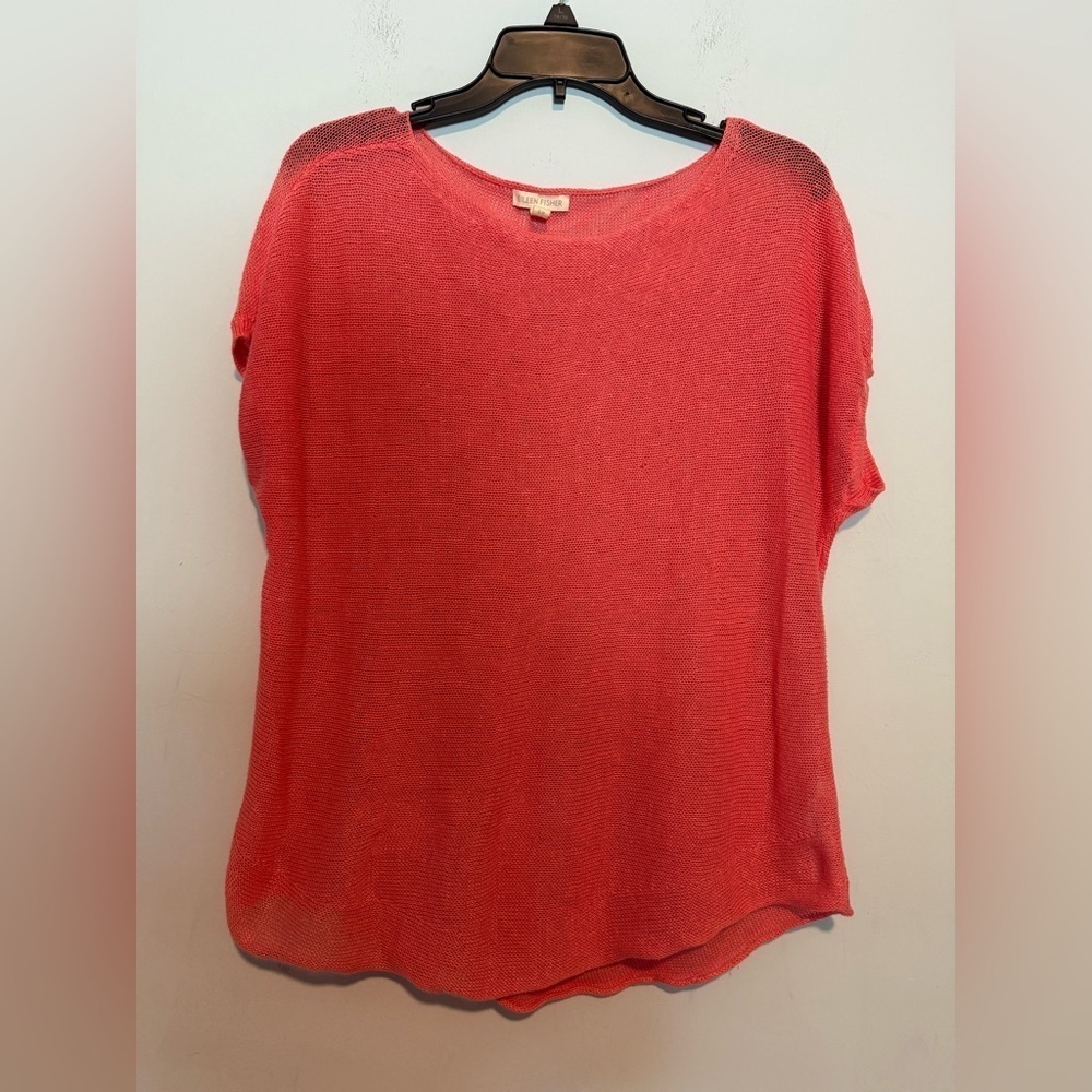 Eileen Fisher Womens organic Linen Pullover Knit Size S Short Sleeve